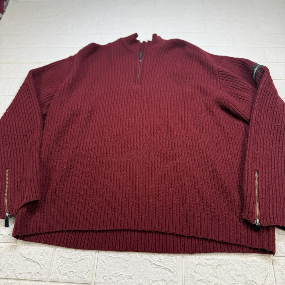 Indian Motorcycle Mens 1/4 Zip Sweater L Maroon Wool Cashmere Pullover Ribbed